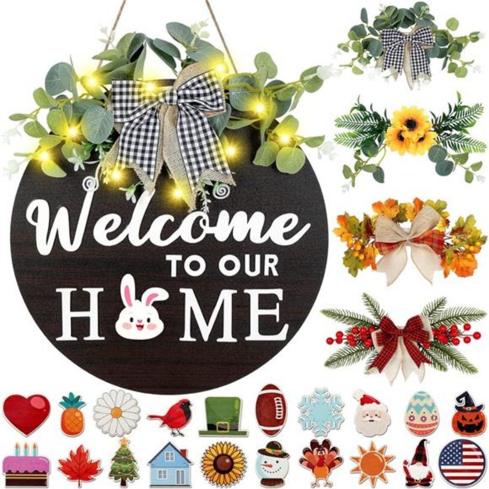 Interchangeable Welcome Sign for Front Door, Christmas Wreaths for Front Door